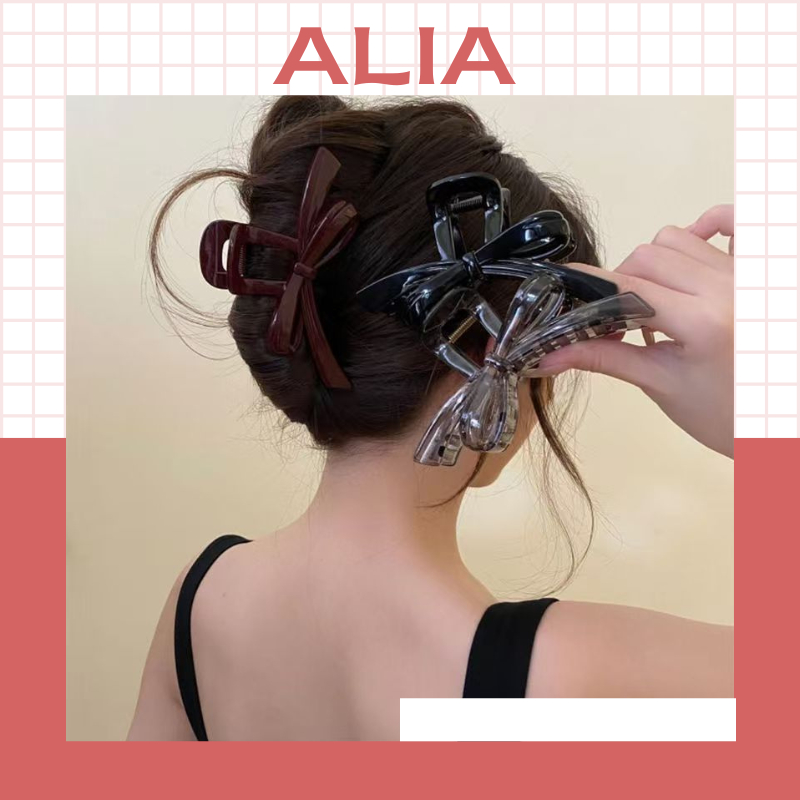 Kẹp Tóc Cỡ Lớn Hình Nơ Ruy Băng Màu Plumeria-2 Tráng Bóng Dành Cho Nữ-ALIA