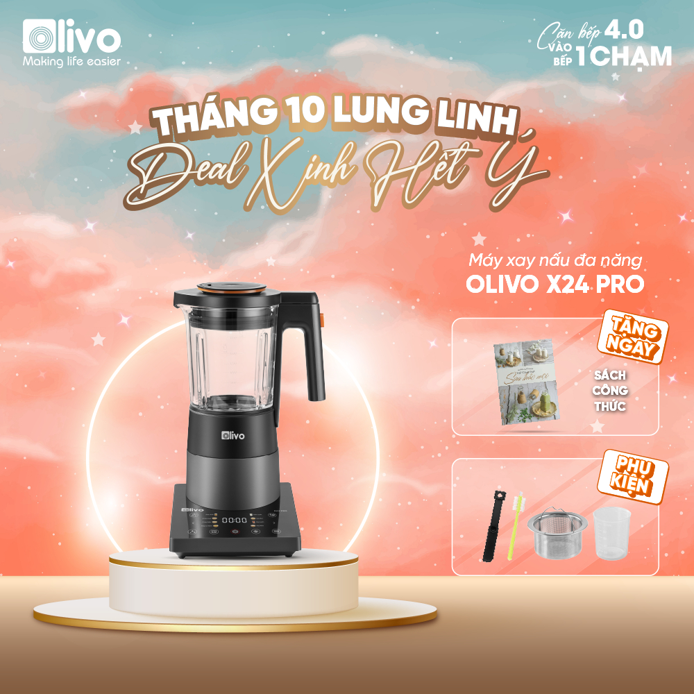 Máy làm sữa hạt OLIVO X24 PRO 2100W dung tích 1,75L xay nấu đa năng chống trào, mâm nhiệt gốm chống dính