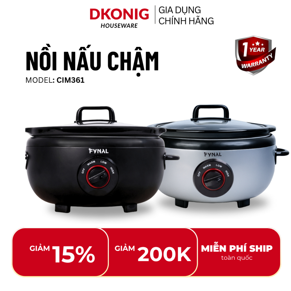 Nồi nấu chậm Fynal Fn-SC401 dung tích 3.5L công suất 200W nấu cháo, kho cá, hầm chậm