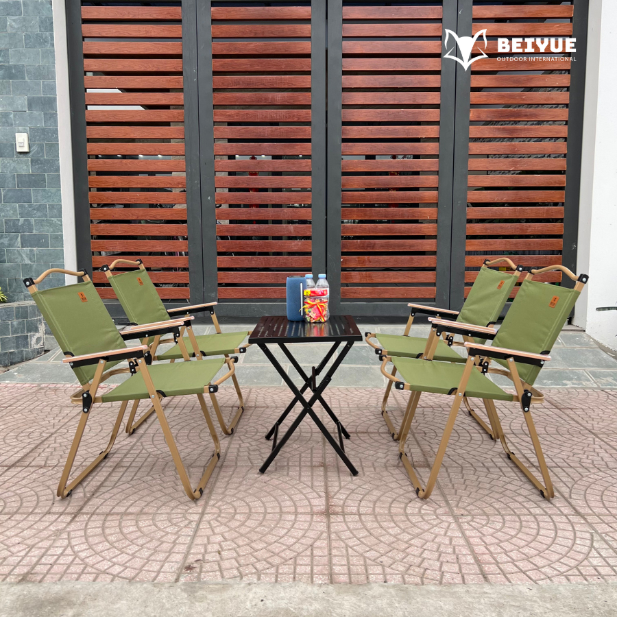 Combo 4 Ghế Camping Khung Vàng Vải Xanh + 1 Bàn Gấp Kim Cương BEIYUE – Gấp Gọn – Đẹp – Chắc Chắn – B