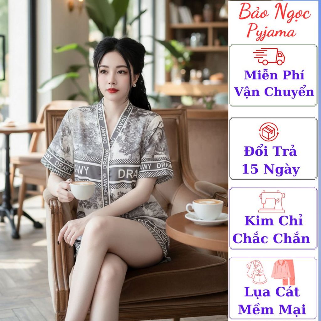 Bộ pijama nữ cộc tay, Pijama cộc tay quần dài, Pijama lụa cao cấp mặc nhà phong cách Hàn Quốc