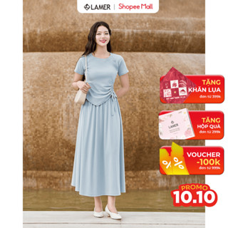 Áo Thun Tay Ngắn Rút Chun Phối Chân Váy Xoè Dài Chun Eo VIEN TRAN D61B25H014 D62L25H006