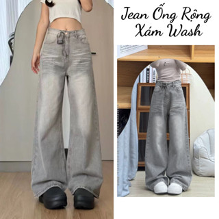  Quần Jean Nữ Ống Rộng Xám Bạc MIAA Form Suông Cạp Cao Tôn Dáng Quần Jean Basic Nữ Hot Trend 2025 