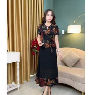 Đầm Trung Niên Dáng Dài [ Linh Trà ] (TM 3091) Cao Cấp Đi Làm Đi Chơi Đi Tiệc Đa Dụng Sang Trọng Cho Các Quý Bà U40 U50