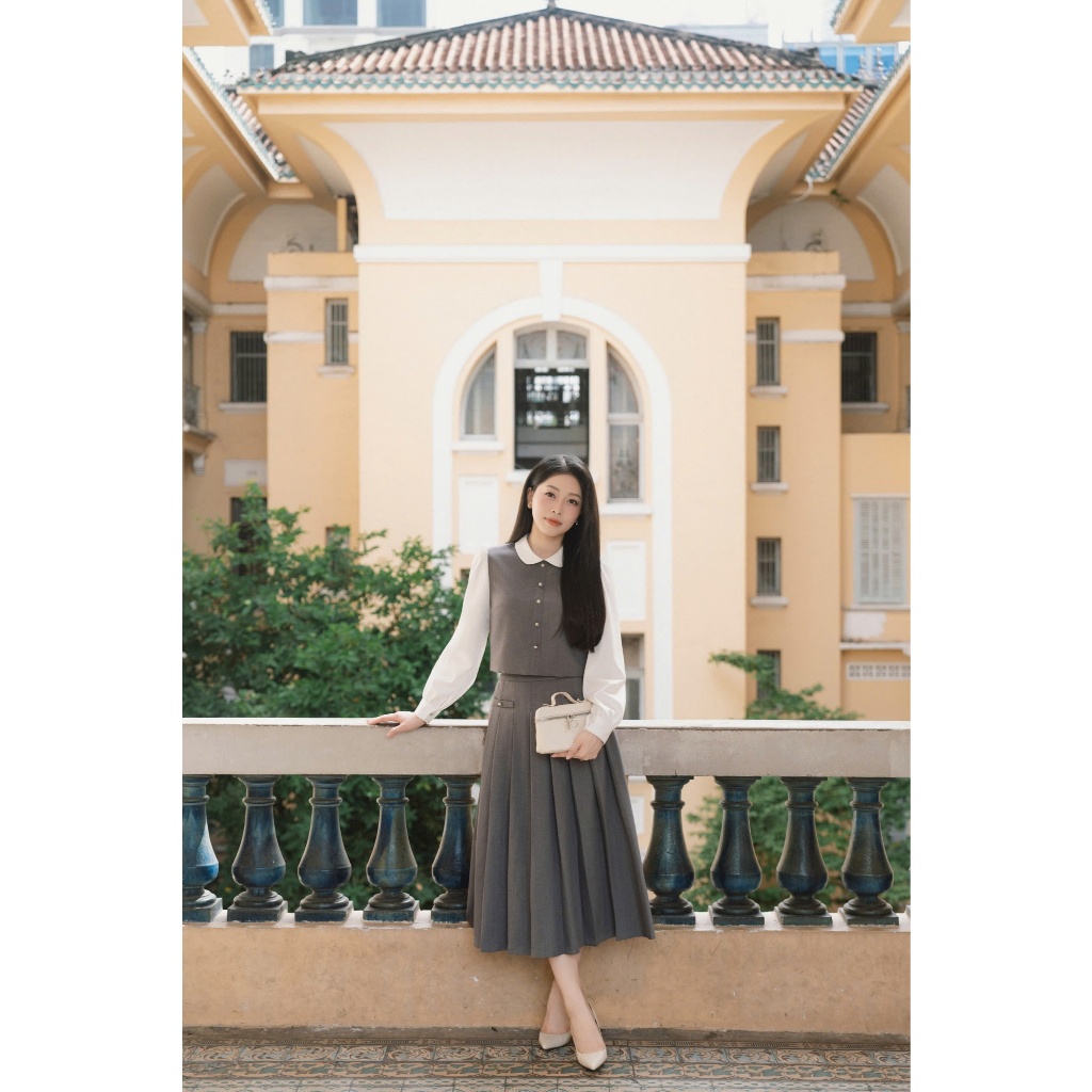 (HNLV) Áo ghi cổ sen phối mềm mướt form basic dễ mix đồ, tôn dáng thời trang nữ Calie Ac575 | BigBuy360 - bigbuy360.vn
