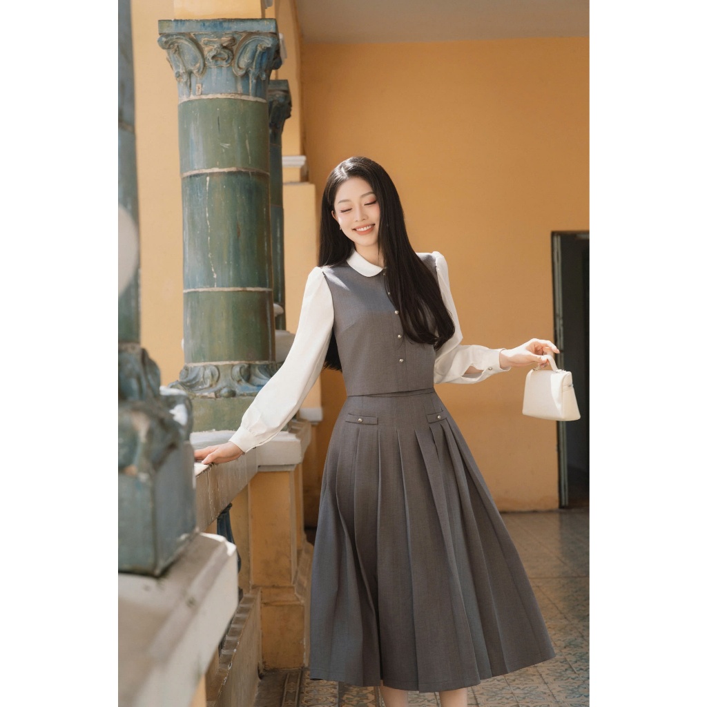 (HNLV) Áo ghi cổ sen phối mềm mướt form basic dễ mix đồ, tôn dáng thời trang nữ Calie Ac575 | BigBuy360 - bigbuy360.vn