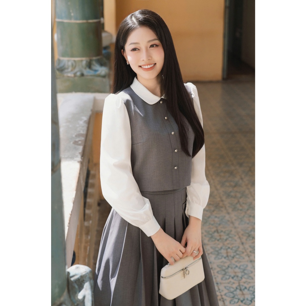 (HNLV) Áo ghi cổ sen phối mềm mướt form basic dễ mix đồ, tôn dáng thời trang nữ Calie Ac575 | BigBuy360 - bigbuy360.vn