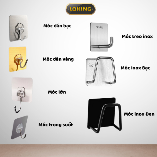 Móc dán tường siêu dính, Móc treo tường inox chắc chắn chịu lục tốt - LOKING