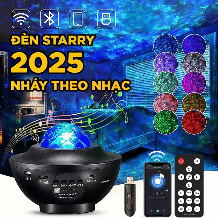 Dèn Led Galaxy Cực Quang、Đèn Phòng Có Loa Bluetooth，Decor Phòng Ngủ, Điều Khiển Từ Xa đèn Chiếu Sao
