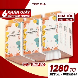 Khăn giấy rút Top Gia Thùng 6 bịch treo tường đa sắc 1280 tờ, dập vân 4D, siêu dai và mềm mịn