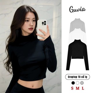 Áo CỔ LỌ Tay Dài Croptop GUVIA Ôm Body Chiết Eo Tôn Dáng, Áo Thun cổ lọ dài tay croptop thun tăm lạnh CR28