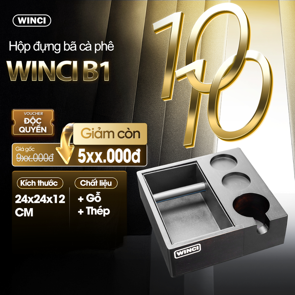 Hộp Đập Bã Cà Phê, Giá Đỡ Tamper và Tay Cầm Cho Máy Pha Cà Phê. Chất Liệu Gỗ Tự Nhiên. Winci B1.