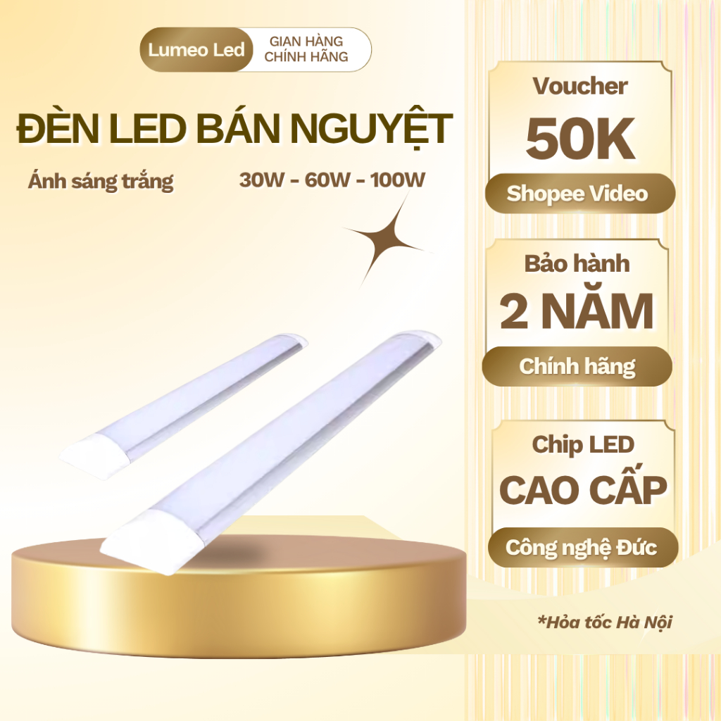 Đèn Tuýp LED Bán Nguyệt Oval Trần Viền 60W-1m2- Bảo Hành 24 Tháng
