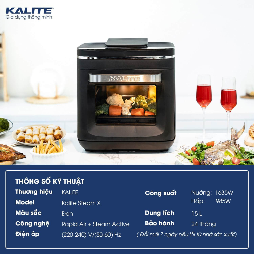 Nồi Chiên Hơi Nước Kalite Steam X, Hấp- Chiên- Nướng, 15L- Hàng Chính Hãng