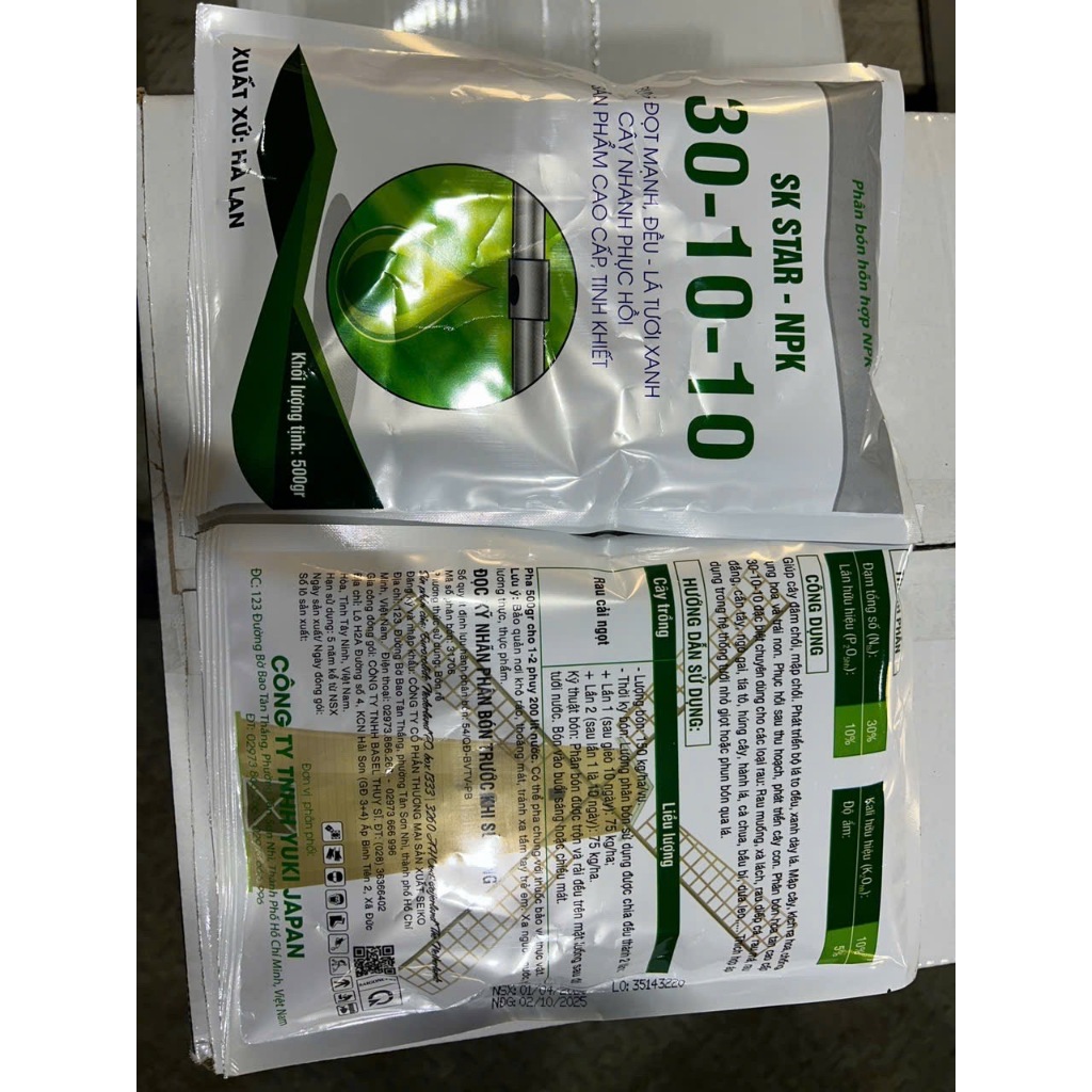 Phân bón NHẬP KHẨU HÀ LAN- NPK SK STAR – NPK 30-10-10 (Chuyên kích đọt cho cây Sầu riêng) (500gr)