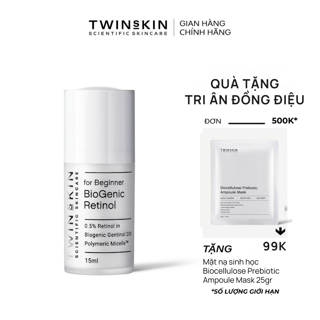 Biogenic Retinol Twins Skin 0.5% For Beginner – Kem Dưỡng Da, Ngừa Lão Hóa, Giảm Mụn Travel Size 15ml