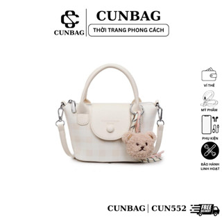  Túi xách nữ đeo chéo da mềm nắp gập kèm charm gấu thời trang CUN552 