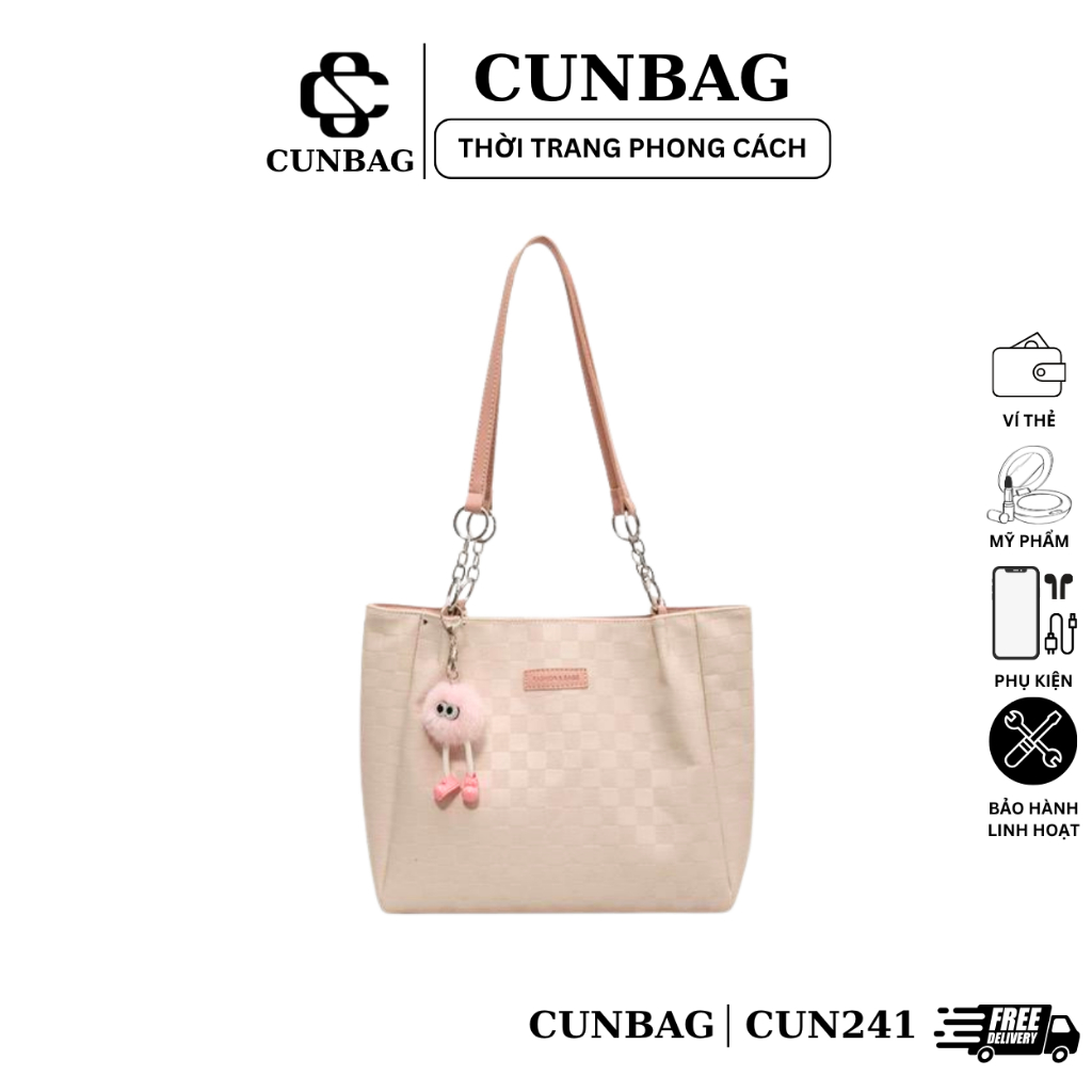 (Tặng charm gấu ) Túi xách nữ tote công sở kẻ ô  da PU cao cấp CUN241 | BigBuy360 - bigbuy360.vn