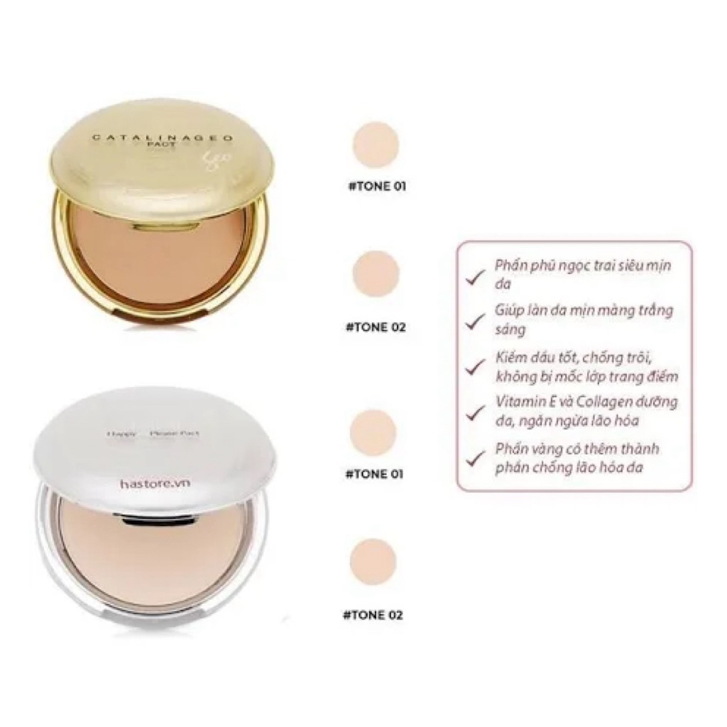 Phấn phủ Geo lamy Sempre Happy & Please Pact Geo trắng và Catalinageo Geo vàng Hàn Quốc 22g