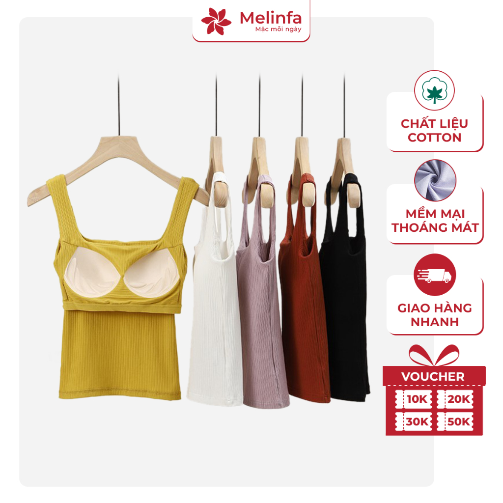 Áo ba lỗ nữ có đệm ngực vải Cotton mềm mại thoáng mát, áo 3 lỗ hai dây có mút ngực mã VAA0502