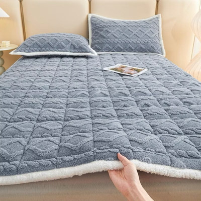 Thảm nỉ nhung sữa bo decor lót giường lông cừu trải sàn 3 lớp cực ấm đủ kích thước