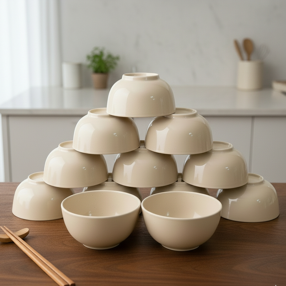 [Kho Sỉ] 10 Bát Cơm Nhựa Melamine Cao Cấp - Dùng Ăn Cơm/Chè/Cháo, Bền Đẹp, Tiện Lợi