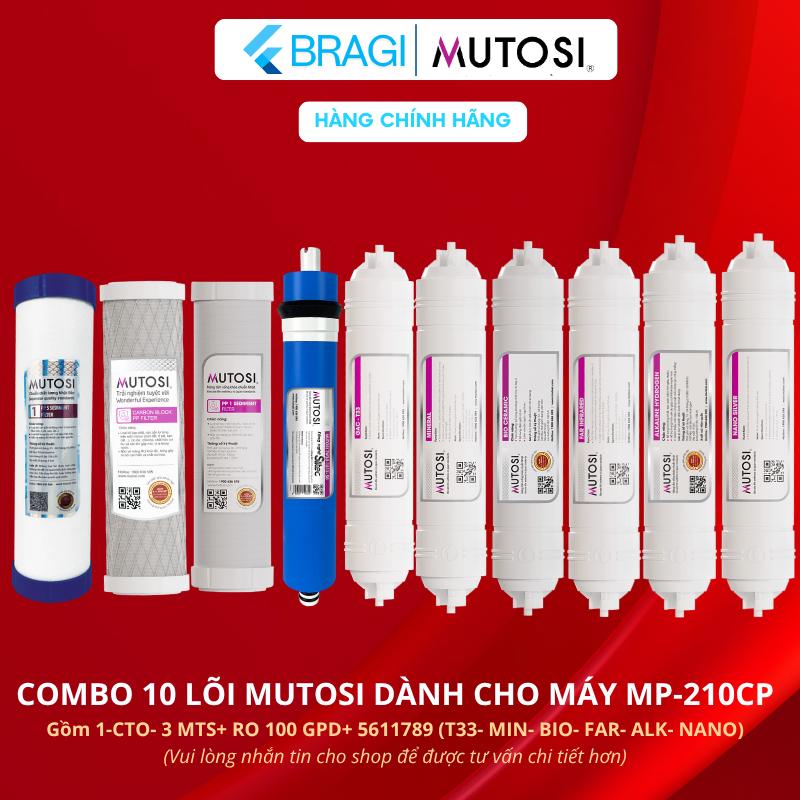 Combo 10 Lõi Lọc Nước MUTOSI Dùng Cho Máy lọc nước RO dành cho máy MP-210CP, sử dụng RO 100 GPD, lõi