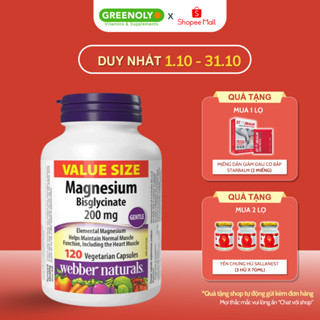 Viên uống bổ sung Magiê Webber Naturals Magnesium Bisglycinate 200mg