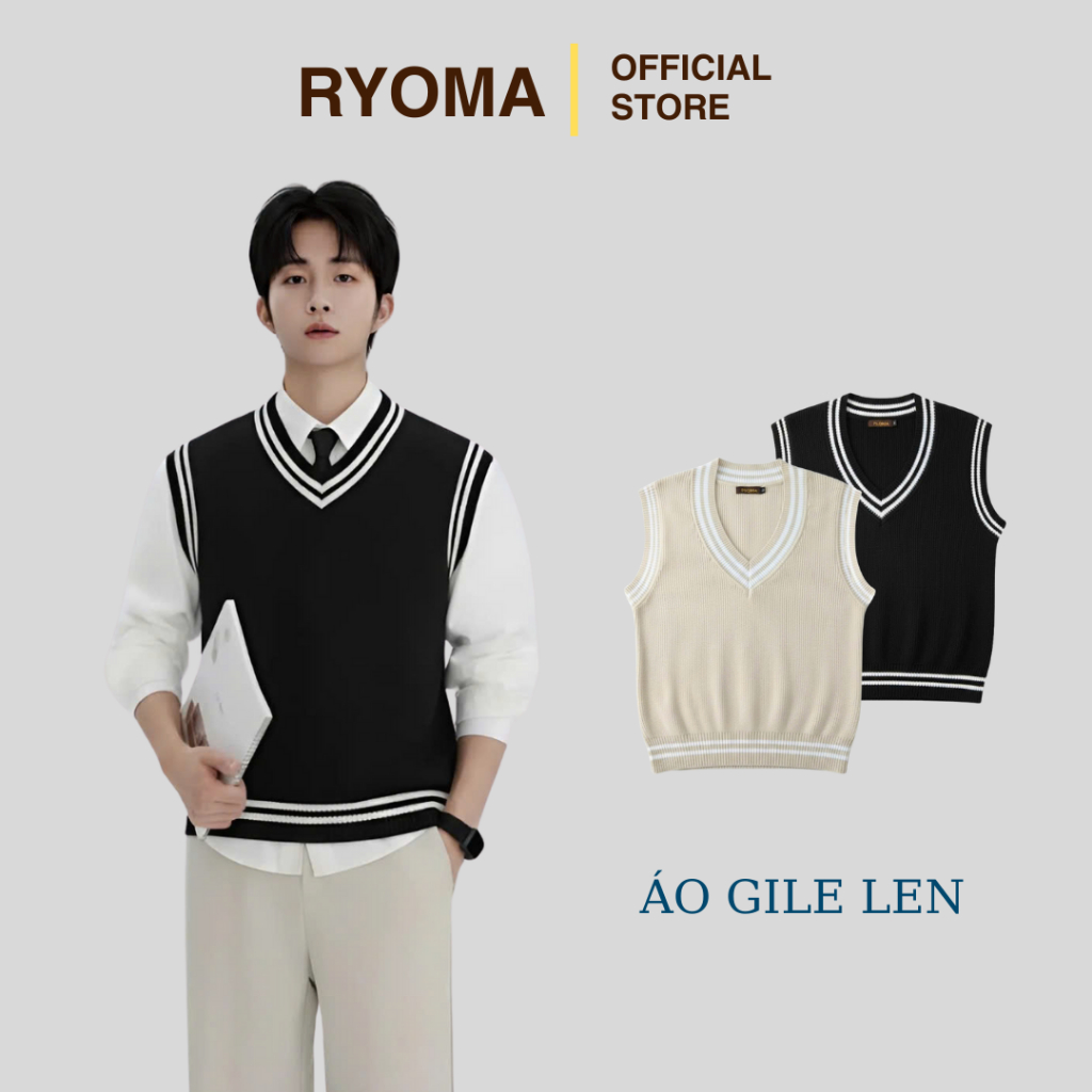 Áo Gile Len RYOMA Cổ Tim Phối Viền Trẻ Trung, Phong Cách Hàn Quốc NLH-15