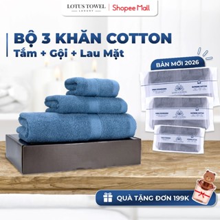 Bộ 3 Khăn Tắm, Gội, Lau mặt LOTUS TOWEL 100% Cotton Cao Cấp Mềm Mịn Thấm Hút Không Ra Màu