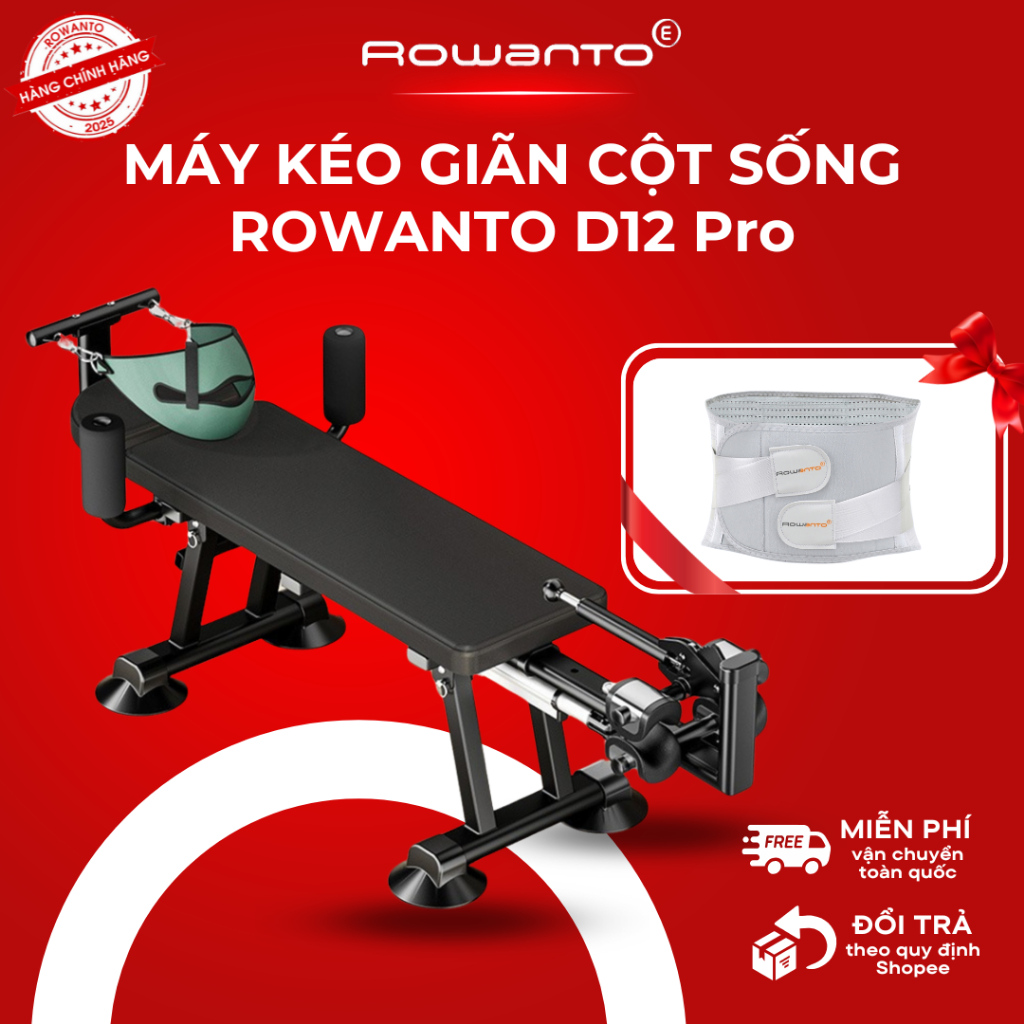 [ Tặng đai cố định lưng] Máy kéo giãn cột sống Rowanto D12 PRO, kéo giãn cột sống lưng, cổ vai hỗ trợ giảm đau lưng
