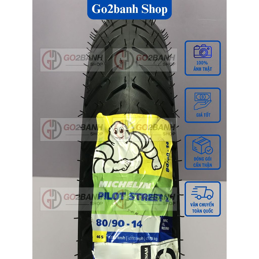 Vỏ Michelin Pilot Street 2 80/90-14, 90/90-14, 100/90-14, 80/90-16 vỏ xe Vision, Airblade,SH Mode,Pc