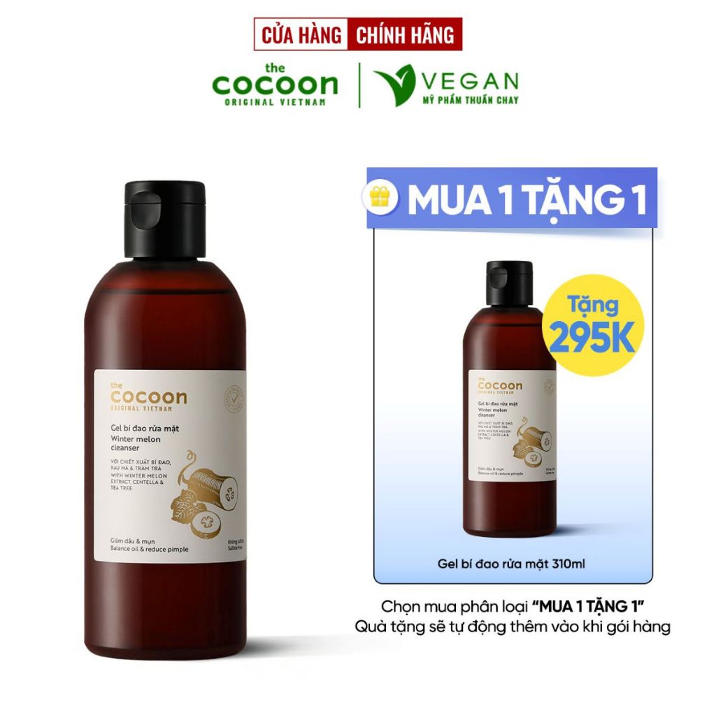 BIGSIZE Gel bí đao rửa mặt cocoon 310ml thuần chay - VEGAN mỹ phẩm thuần chay