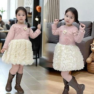 Váy Dài Tay Len Tăm Chất Mềm- Tặng kèm Bờm tóc váy công chúa xinh xắn cho bé