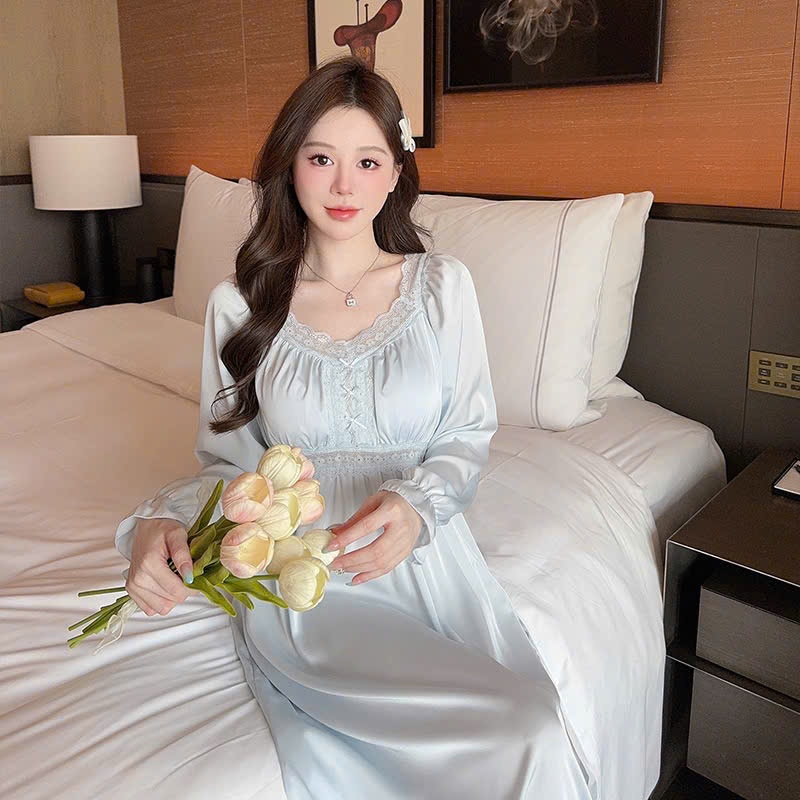 Đầm Ngủ Nữ LICERIA Lụa Lạnh Dài Tay Phong Cách Pháp Có Đệm Ngực Kiểu Dáng Cung Đình Cao Cấp | BigBuy360 - bigbuy360.vn