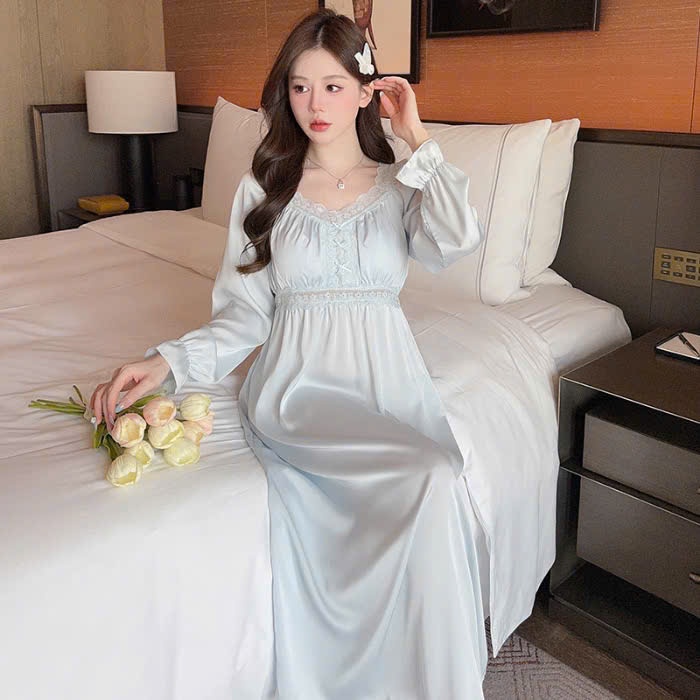Đầm Ngủ Nữ LICERIA Lụa Lạnh Dài Tay Phong Cách Pháp Có Đệm Ngực Kiểu Dáng Cung Đình Cao Cấp | BigBuy360 - bigbuy360.vn