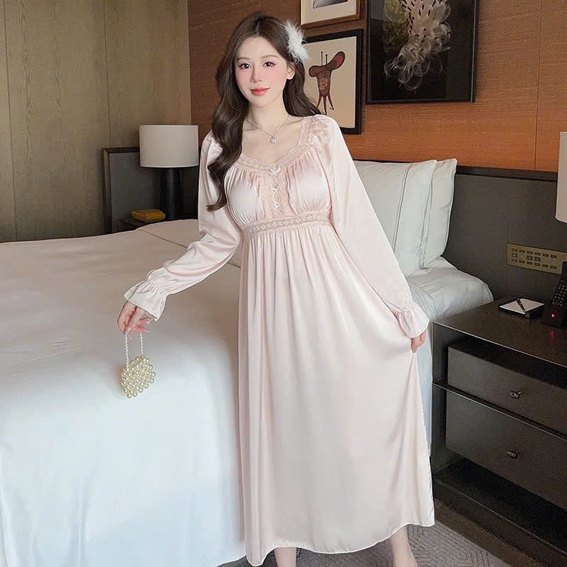 Đầm Ngủ Nữ LICERIA Lụa Lạnh Dài Tay Phong Cách Pháp Có Đệm Ngực Kiểu Dáng Cung Đình Cao Cấp | BigBuy360 - bigbuy360.vn