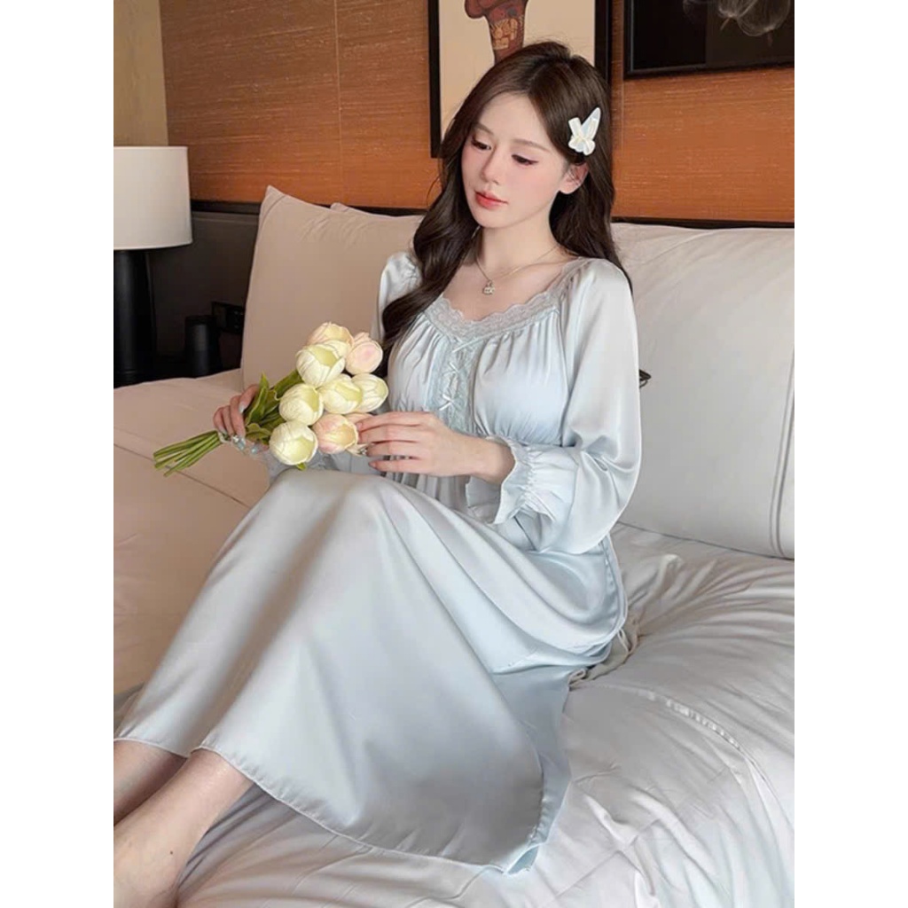 Đầm Ngủ Nữ LICERIA Lụa Lạnh Dài Tay Phong Cách Pháp Có Đệm Ngực Kiểu Dáng Cung Đình Cao Cấp | BigBuy360 - bigbuy360.vn