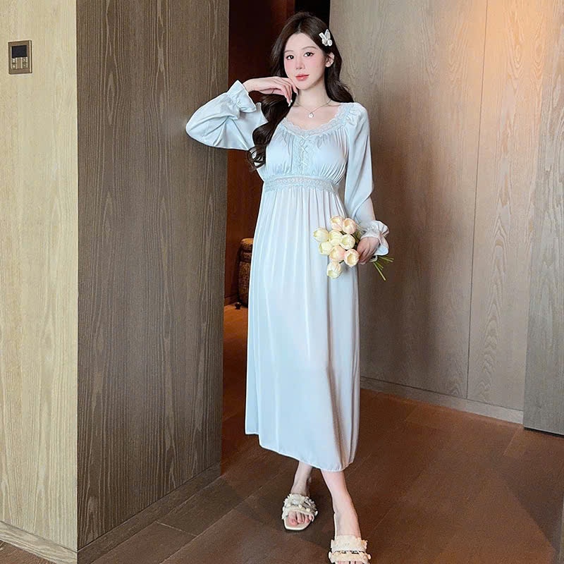 Đầm Ngủ Nữ LICERIA Lụa Lạnh Dài Tay Phong Cách Pháp Có Đệm Ngực Kiểu Dáng Cung Đình Cao Cấp | BigBuy360 - bigbuy360.vn