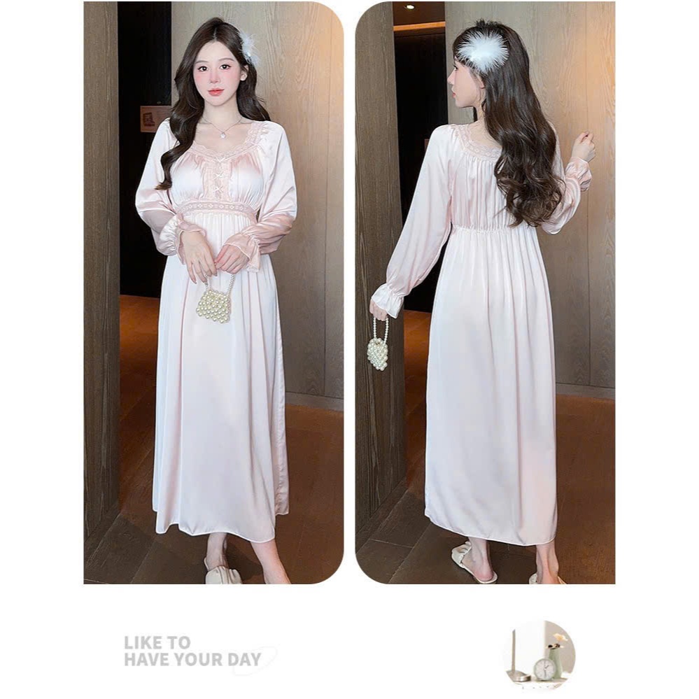 Đầm Ngủ Nữ LICERIA Lụa Lạnh Dài Tay Phong Cách Pháp Có Đệm Ngực Kiểu Dáng Cung Đình Cao Cấp | BigBuy360 - bigbuy360.vn