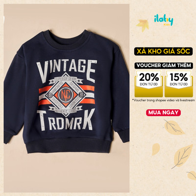 Áo sweater nỉ cho bé trai ILABY in Vintage Trdmrk năng động bo cổ tay áo [2850]