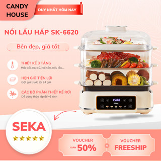Nồi Lẩu Hấp 3 Tầng Seka SK-6620 Công Suất 1500W Hấp Xôi, Rau Củ, Nấu Lẩu, Hấp Nguyên Con Gà Làm Nóng Nhanh Giữ Nhiệt Tốt