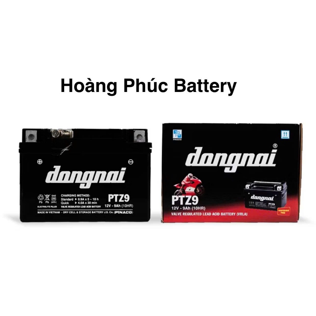 Bình acquy xe máy khô miễn bảo dưỡng Đồng Nai PTZ9 | 12V - 9Ah, bình ắc quy xe máy honda 12v.