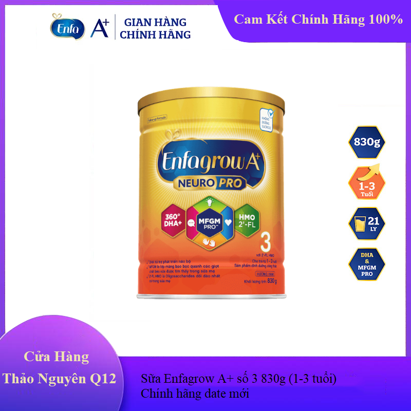 [Chính Hãng Date Mới] Sữa bột Enfamil A+ Neuropro Số 3 Lon 830g 1-2 Tuổi