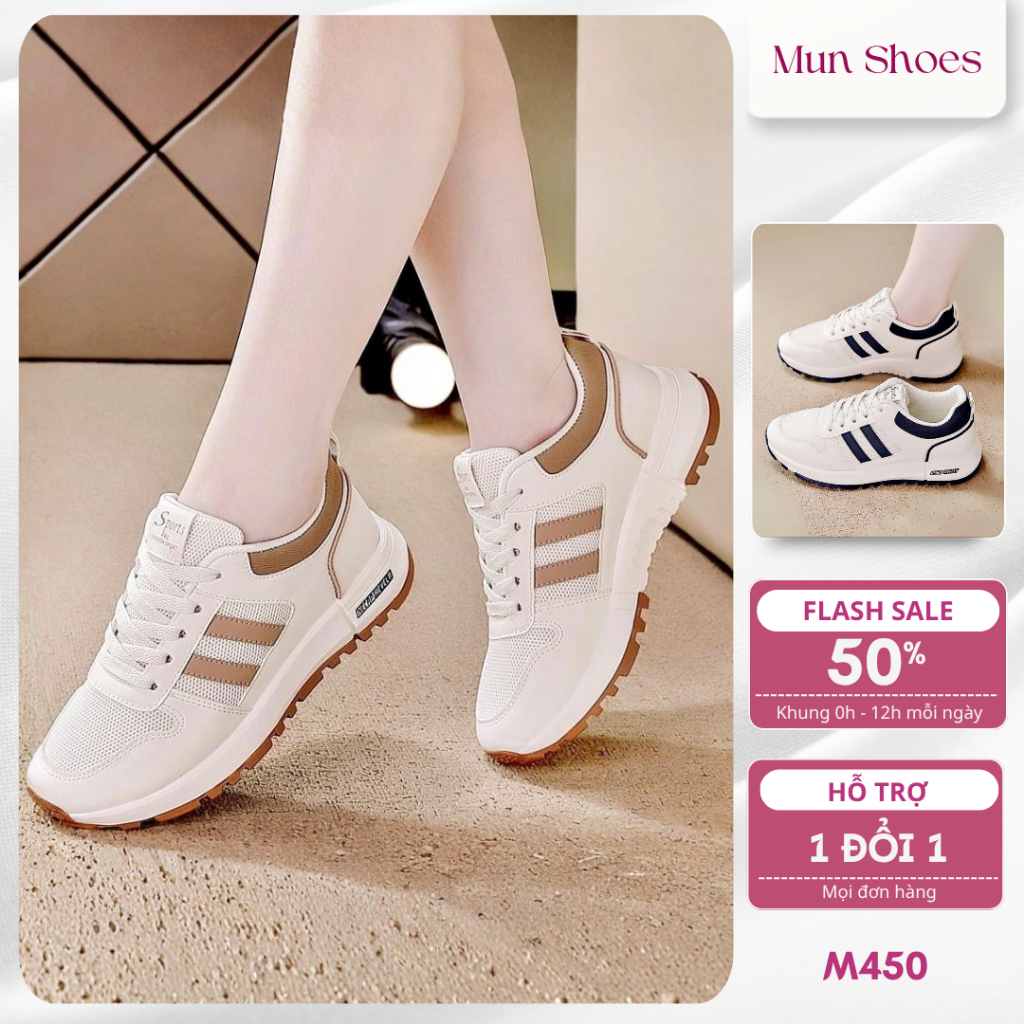 Mun Shoes - Giày Thể Thao/Sneaker Nữ Chất Liệu Da PU Cao Cấp Đế Cao 4p Đi Bộ, Đi Chơi, Đi Làm - M450