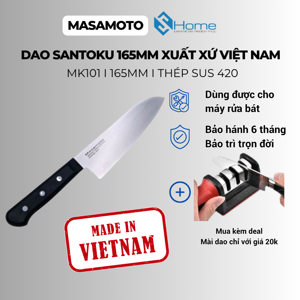 Dao xuất Nhật Masamoto thái gọt đa năng Santoku165 MK101 hàng chính hãng