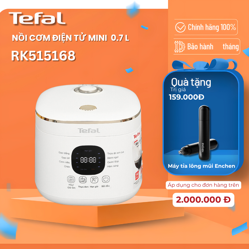 Nồi Cơm Điện Tử Tefal Rice Mate Mini 0.7L RK515168 - Công nghệ AI - BH Chính Hãng 2 Năm