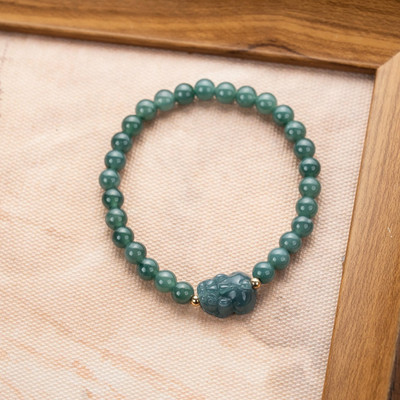 Vòng Tay Lam Ngọc Type A 6ly Gắn Charm Tỳ Hưu Phong Thuỷ - Ngọc Trai Trường Thịnh