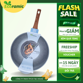 Chảo Chống Dính Vân Đá Sâu Lòng 32CM ECORAMIC Hàn Quốc Đáy Từ Đúc Nguyên Khối EVDW-32IH