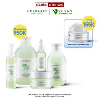 Bộ 5 rau má và diếp cá Herbario: Nước tẩy trang 300ml + Sữa rửa măt 200ml + Xịt khoáng 100ml +Mặt nạ 30ml+Tinh chất 30ml